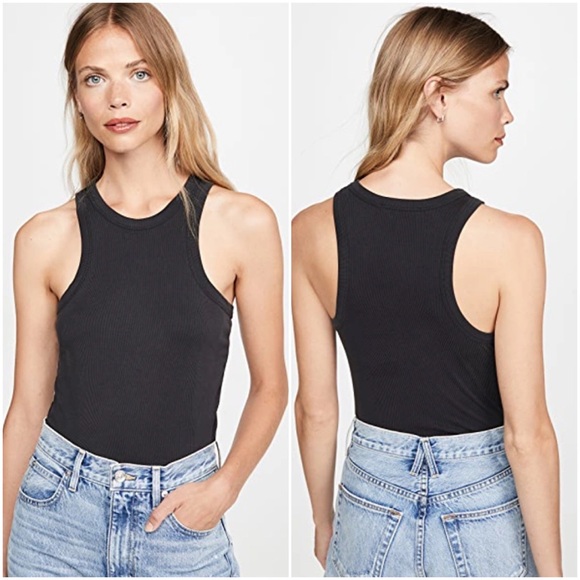 Good American NWT Micro Rib Tank Sleeveless Black Tank Top Size 3 Large 10 New - Picture 1 of 8